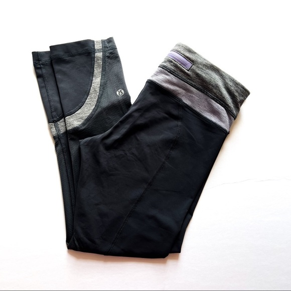 Lululemon Athletica Run Inspire II Gray with Wee Purple Stripes at Waist 4 - Picture 1 of 14